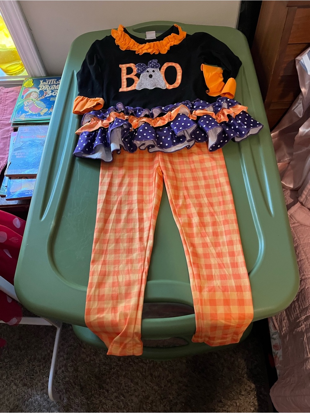 Girls Halloween 'Boo' Ruffle Set - Orange & Black